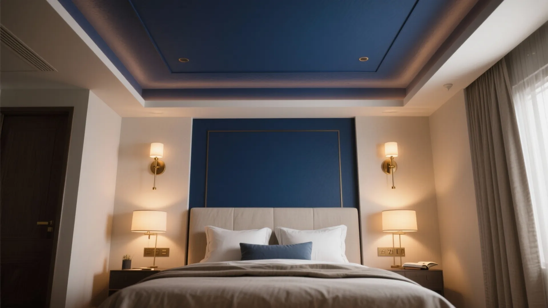[
  {
    "url": "https://coohom-biz-sg-s3.coohom.com/ins/static/article/midnight-ceiling-1759117982671283700.jpg",
    "alt": "Modern bedroom with deep blue ceiling plus matching wall panel and warm glowing light fixtures"
  }
]