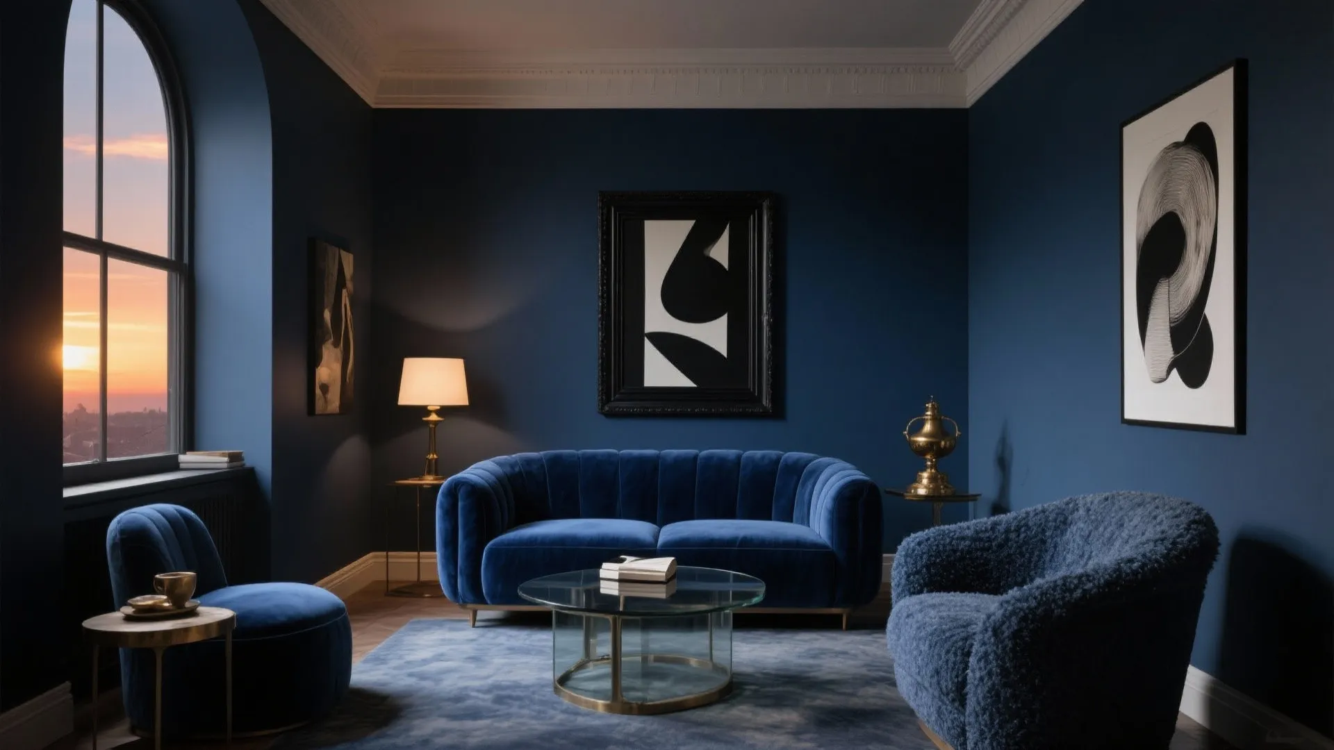Midnight Blue Layers: Velvet, Matte Paint, and Art