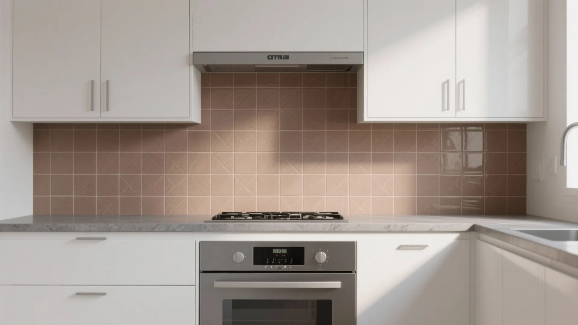 2. Use a mid-tone backsplash to bridge white and gray