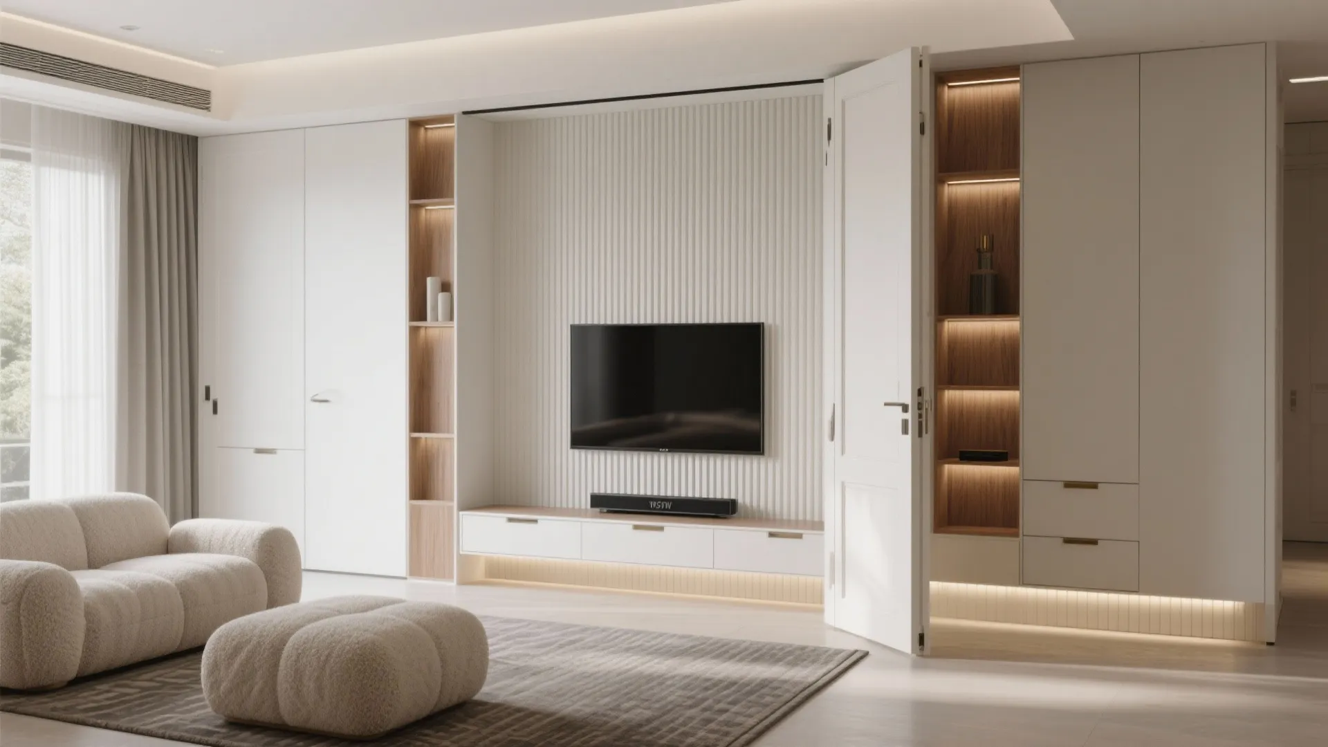 Sculpted Millwork And Hidden Storage