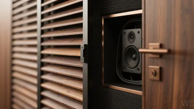 Hidden Audio Speaker in Wooden Cabinet Design
