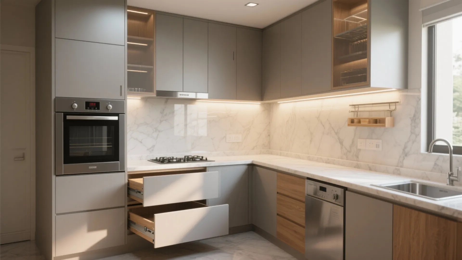 Minimalist kitchen storage that works in Gachibowli 3 BHKs