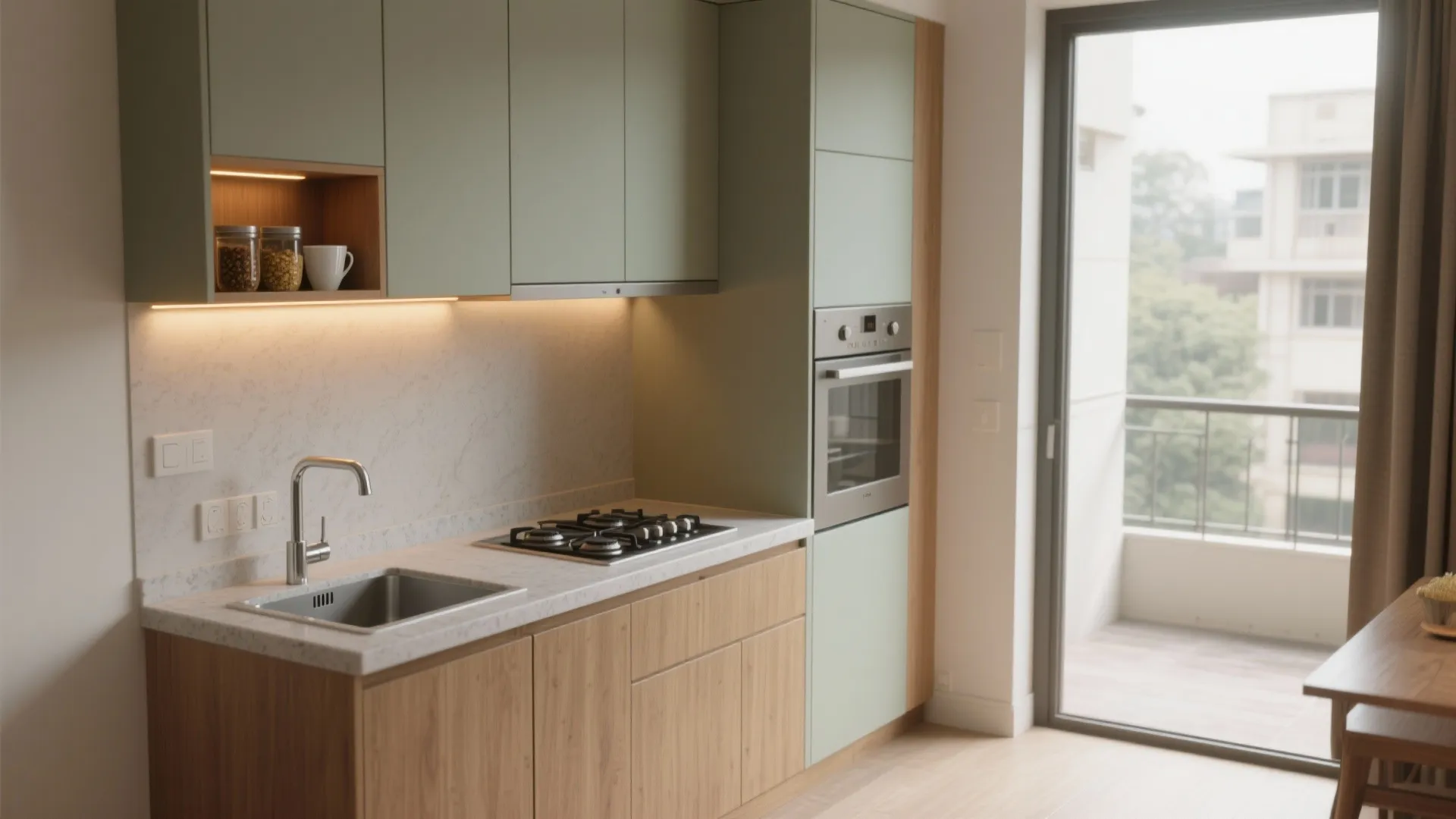 Minimal kitchen storage, maximum calm