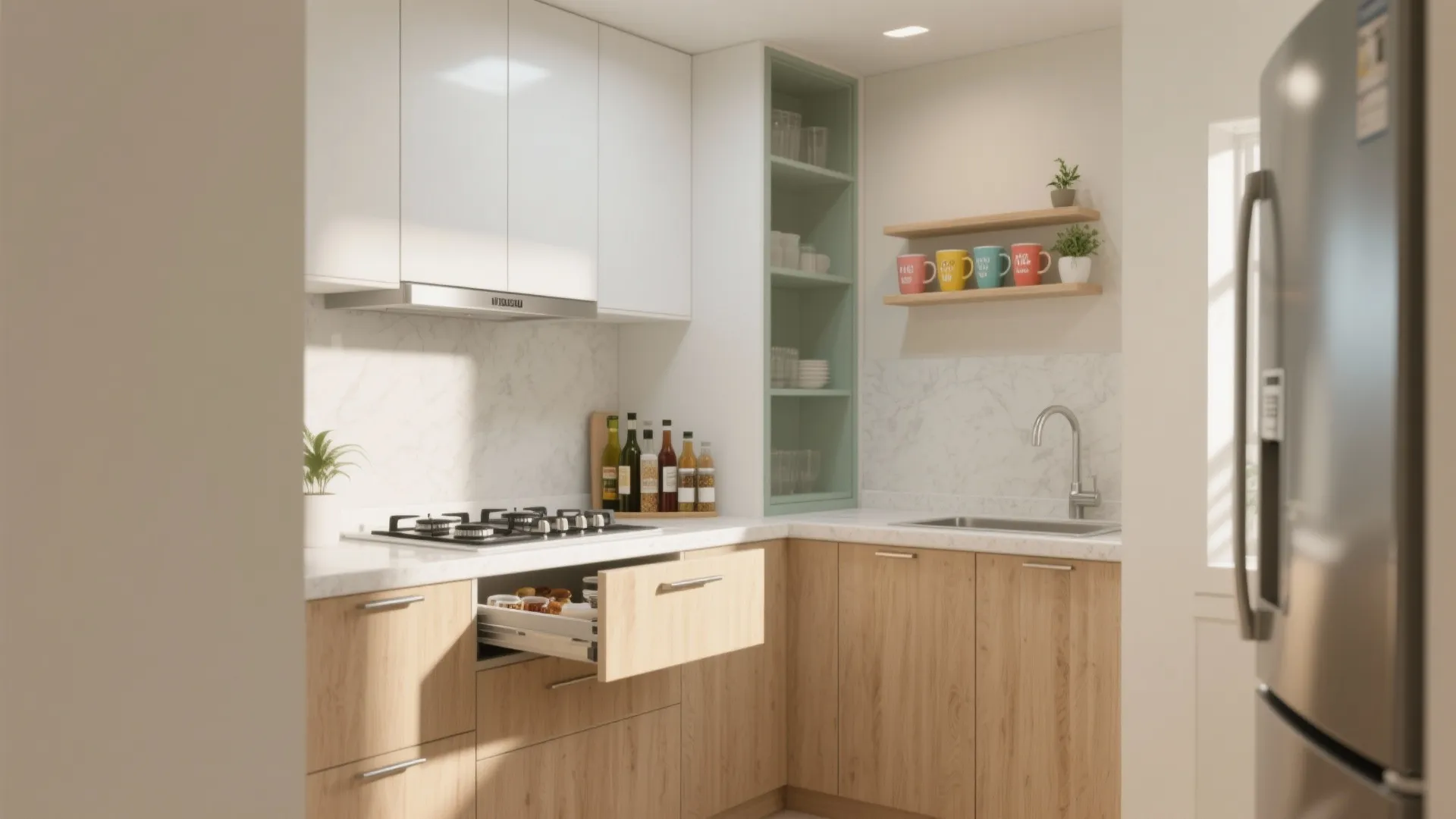 Minimalist Kitchen Storage in a 1 BHK