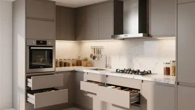 Modern L-Shaped Kitchen with Gray Cabinetry & Smart Storage