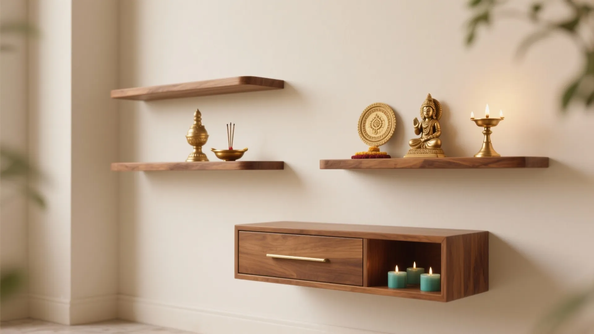 Calm Minimalist Mandir Storage and Styling