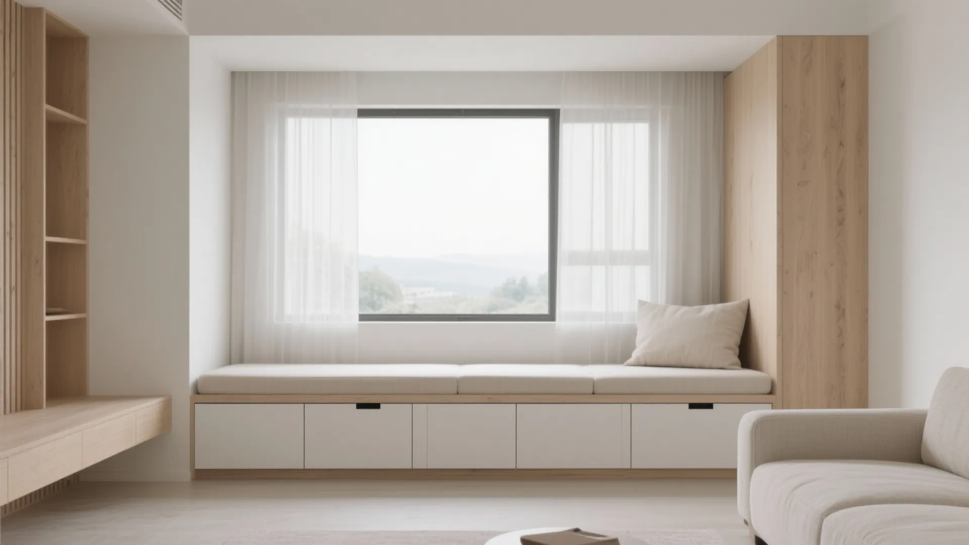 Minimalist Window Seat with Hidden Storage