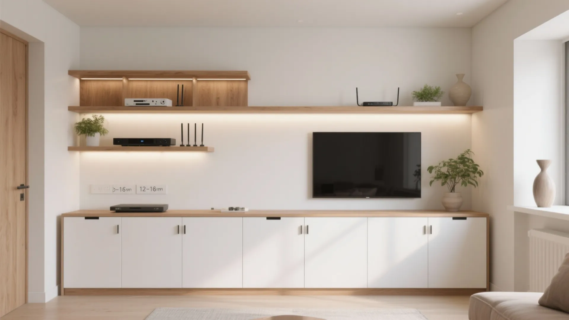 Minimalist Storage Wall with Built‑Ins and Floating Shelves