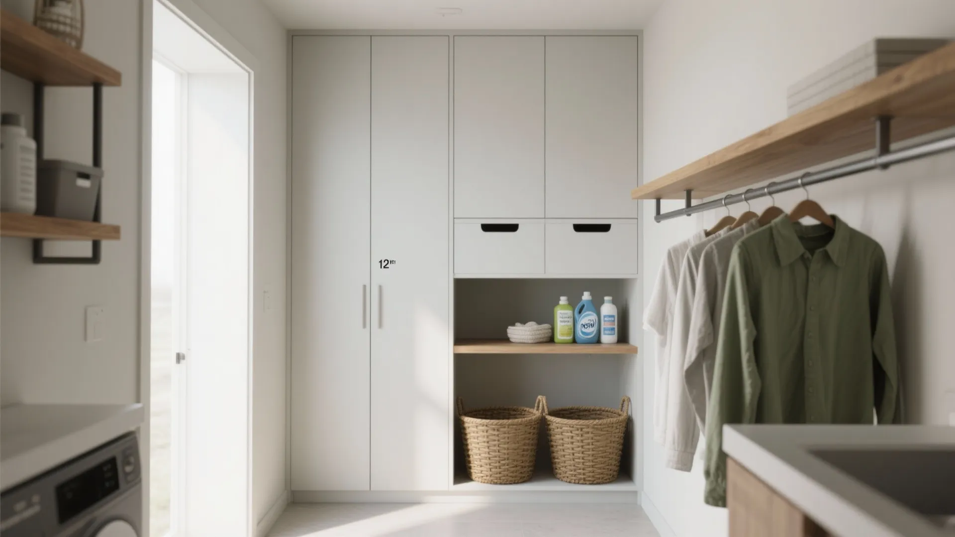 Minimalist Utility Room Storage and Zoning