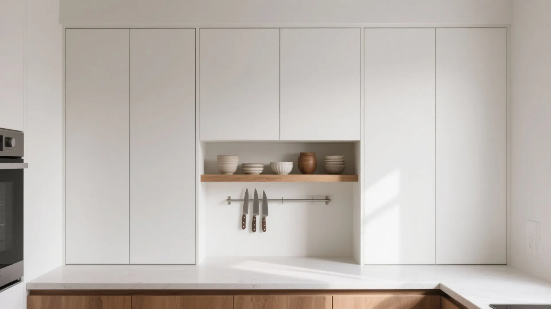 Minimalist Kitchen Storage That Hides and Shows Wisely