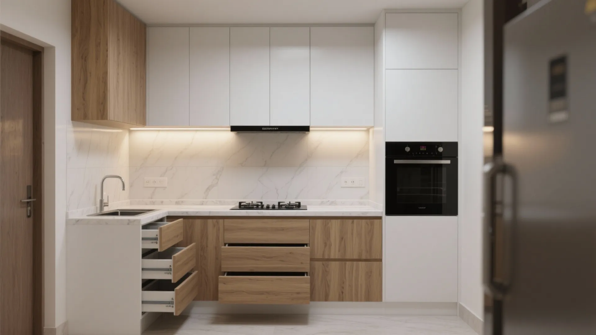 Minimalist kitchen storage for tight 1 BHKs