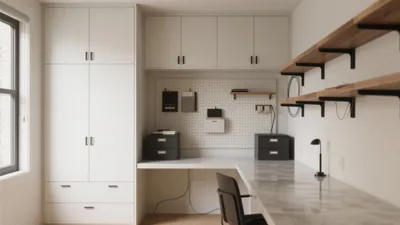 Modern Home Office with Pegboard Storage & Clean Lines