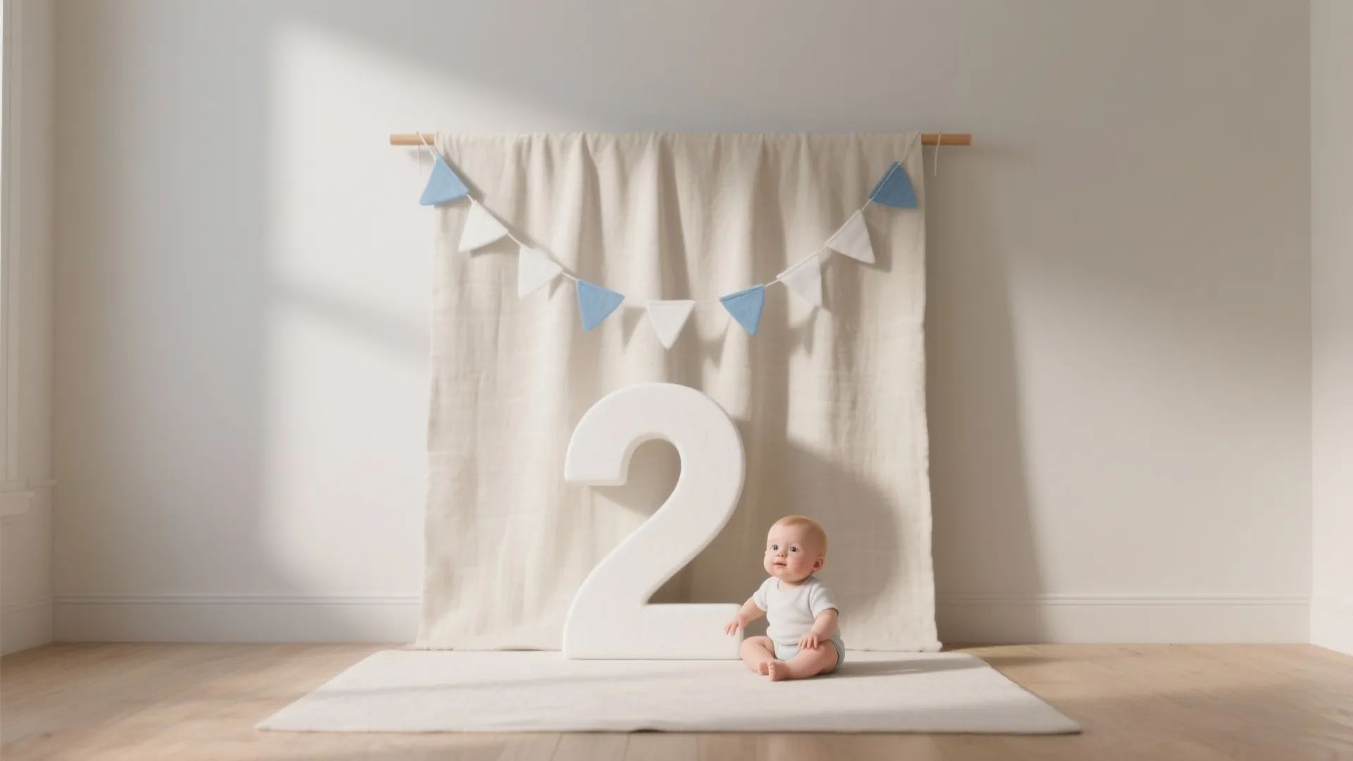 Minimalist Photo Wall with Number “2” Backdrop