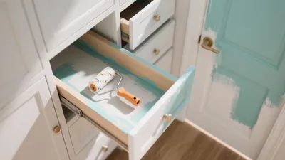 Paint Roller in Drawer with Mint Blue Accent