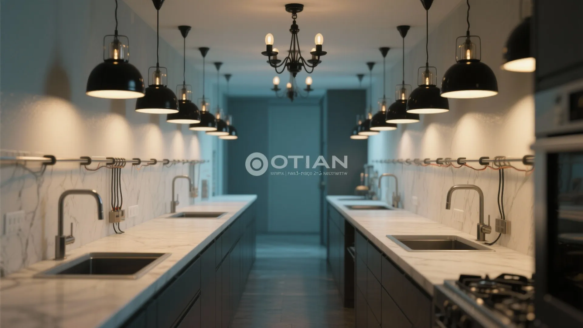 4. Matte Black Mini-Chandeliers in a Row