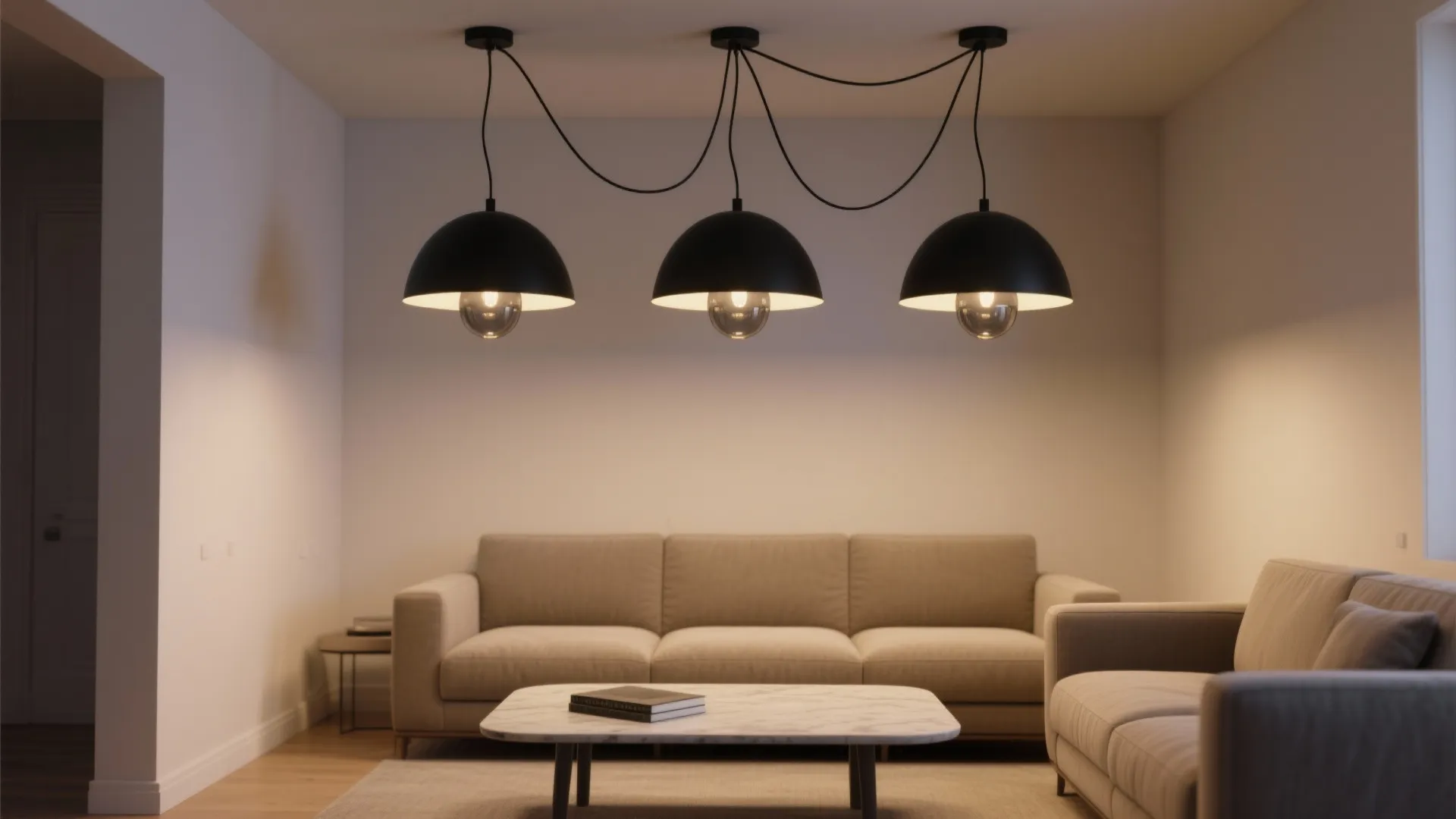 2) Mini multi-light cluster over the coffee table