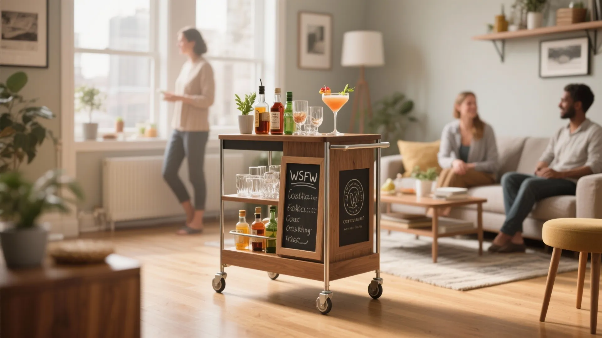 3. Mini cocktail cart and drink signage