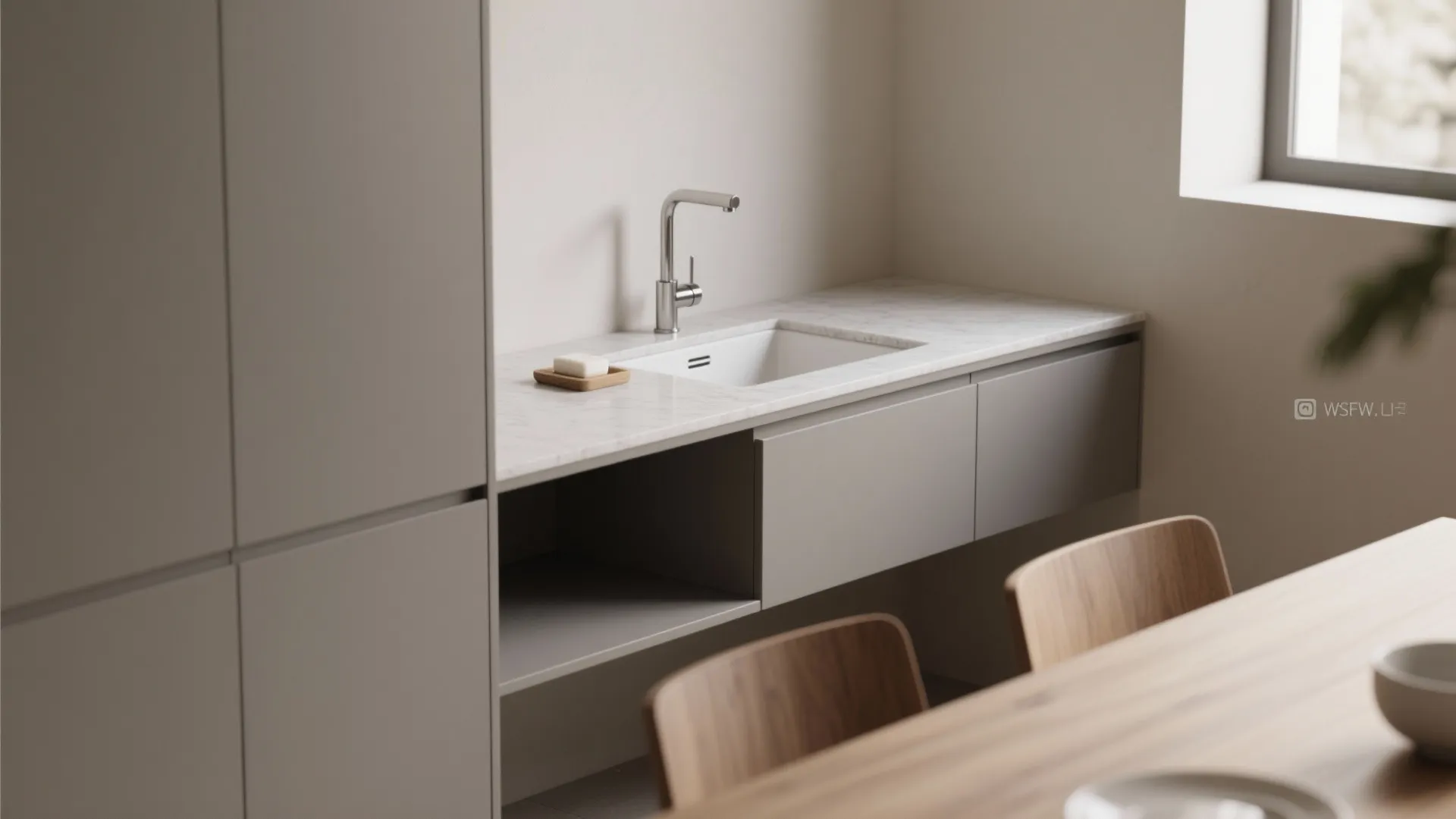 Minimalist Corner Basin with Hidden Storage