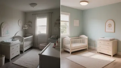 Soft Pastel Nursery Design with Functional Layout
