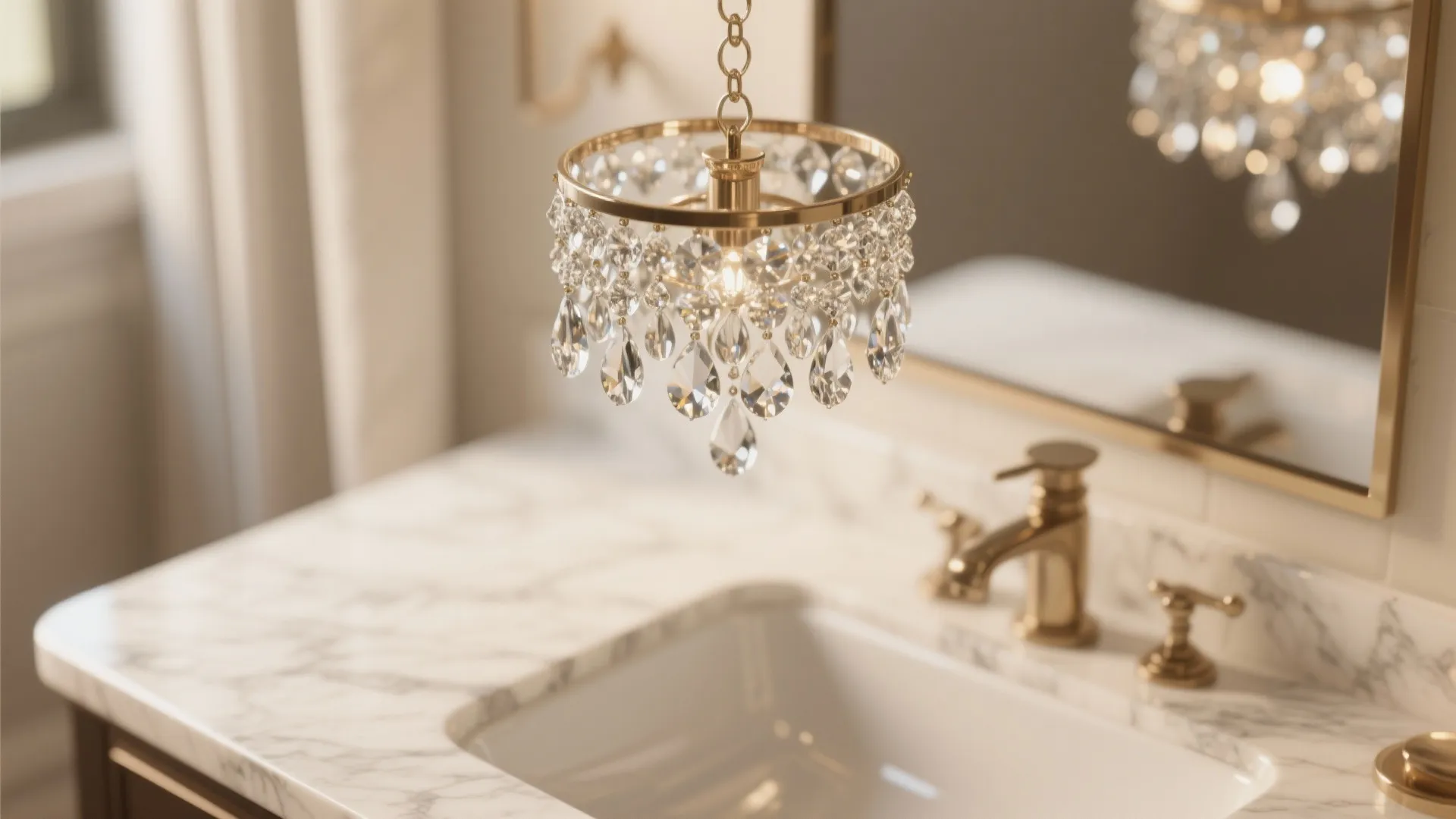 1. Mini Crystal Drop Above the Vanity
