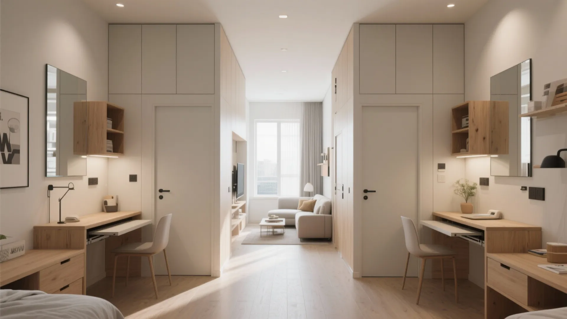 4. Mini Duplex: Half-Width Bedrooms with Shared Living