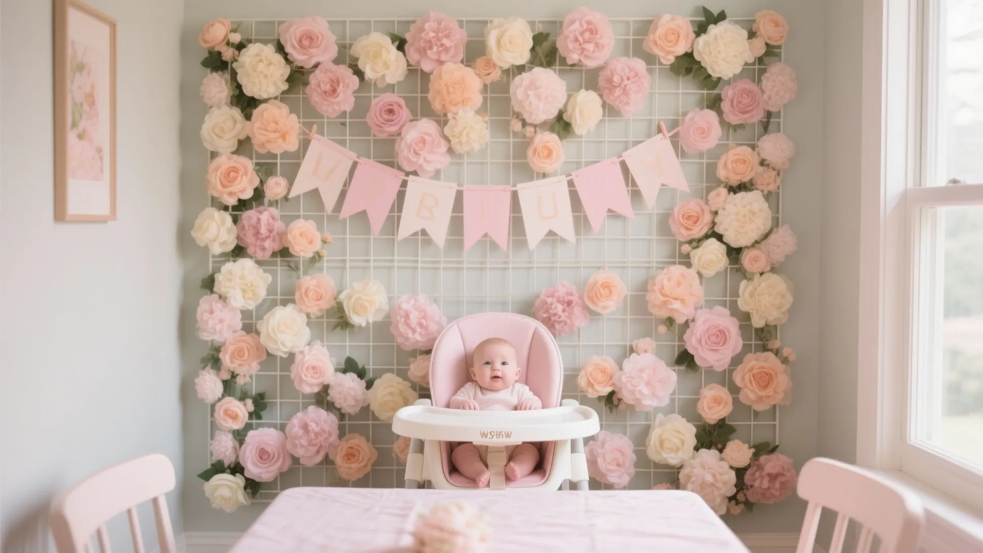 Mini Flower Wall + High Chair Banner (Photo-First Focal)