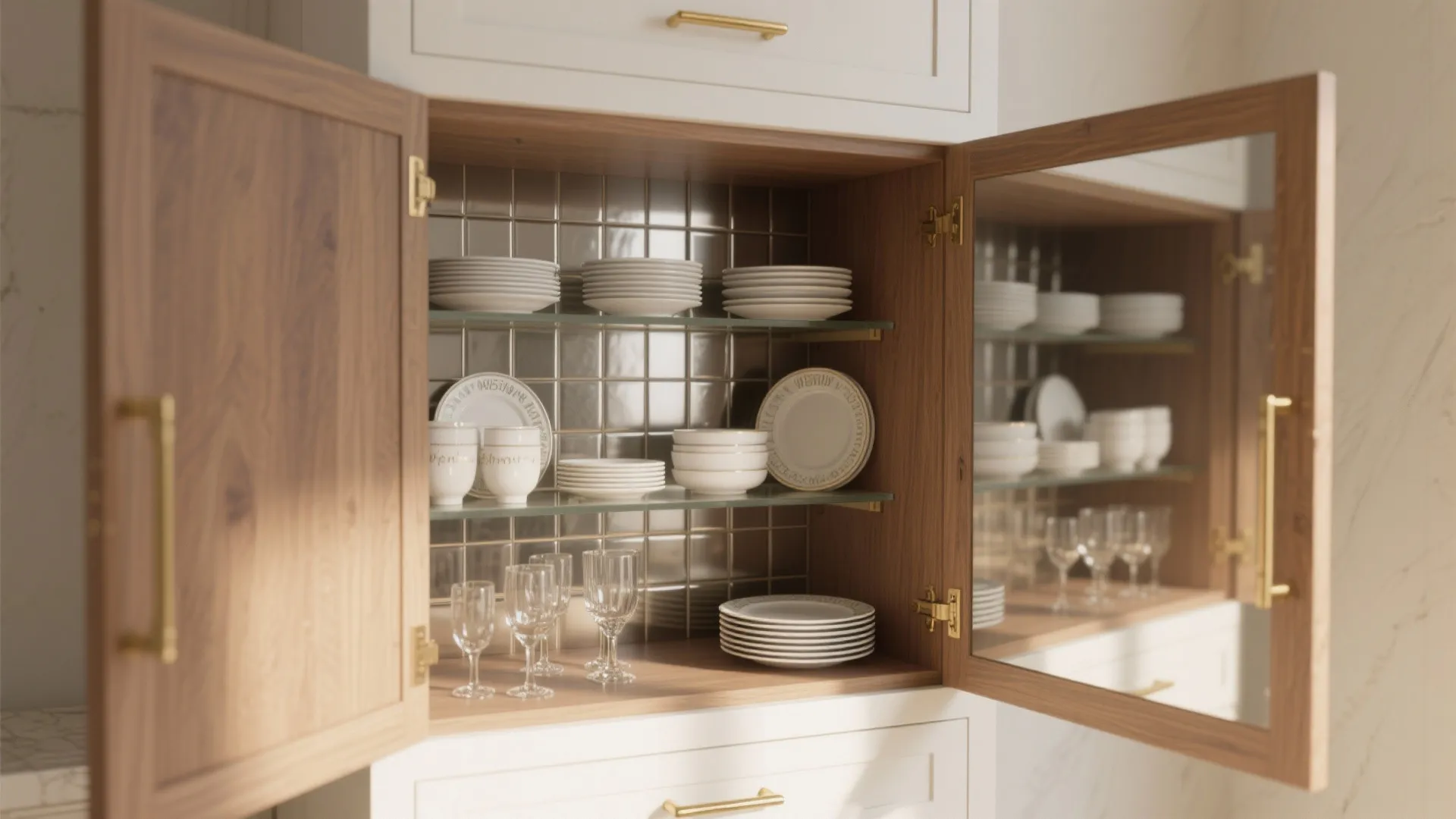 1. Built-in Mini Hutch with Mirrored Back