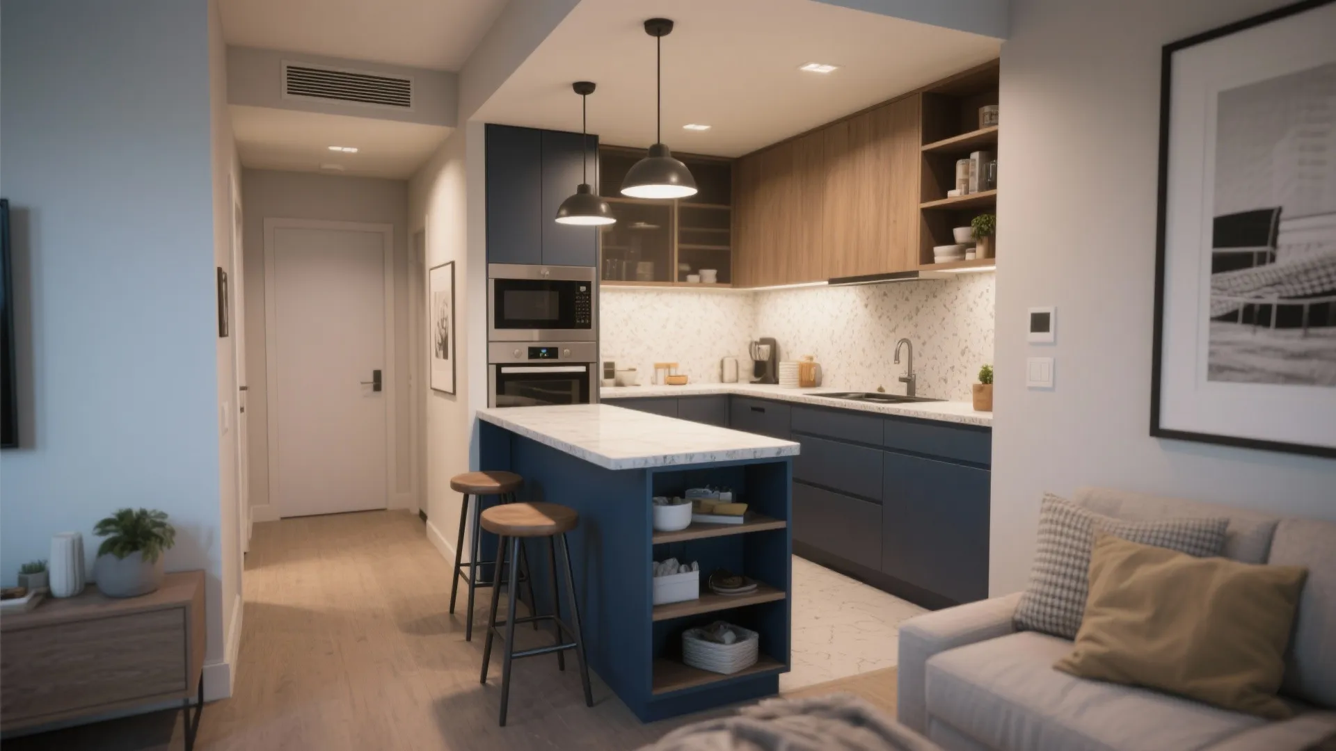 1. Open Kitchen + Mini Island for Social Cooking