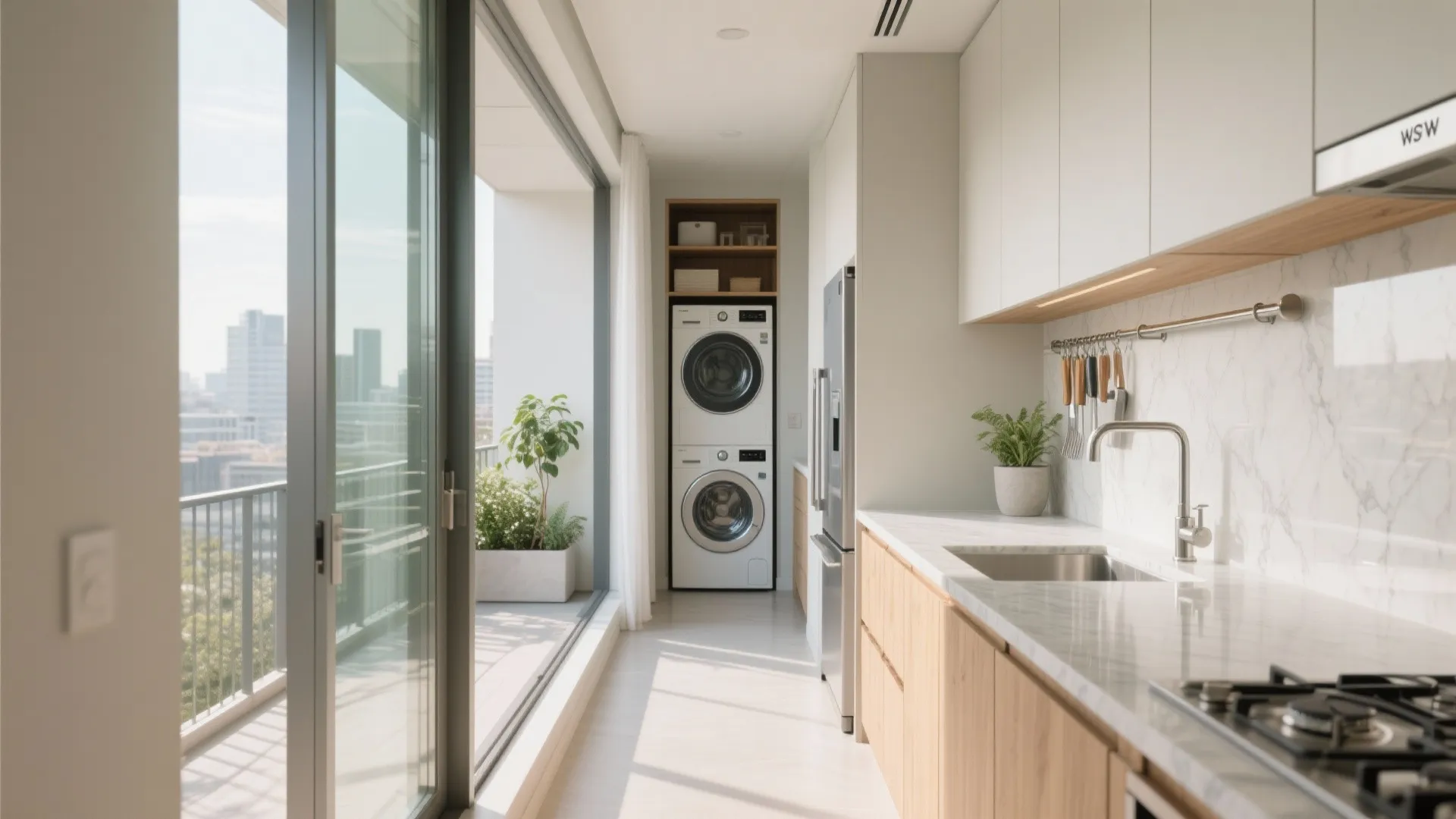 Minimalist Kitchen Storage + Utility Balcony Synergy