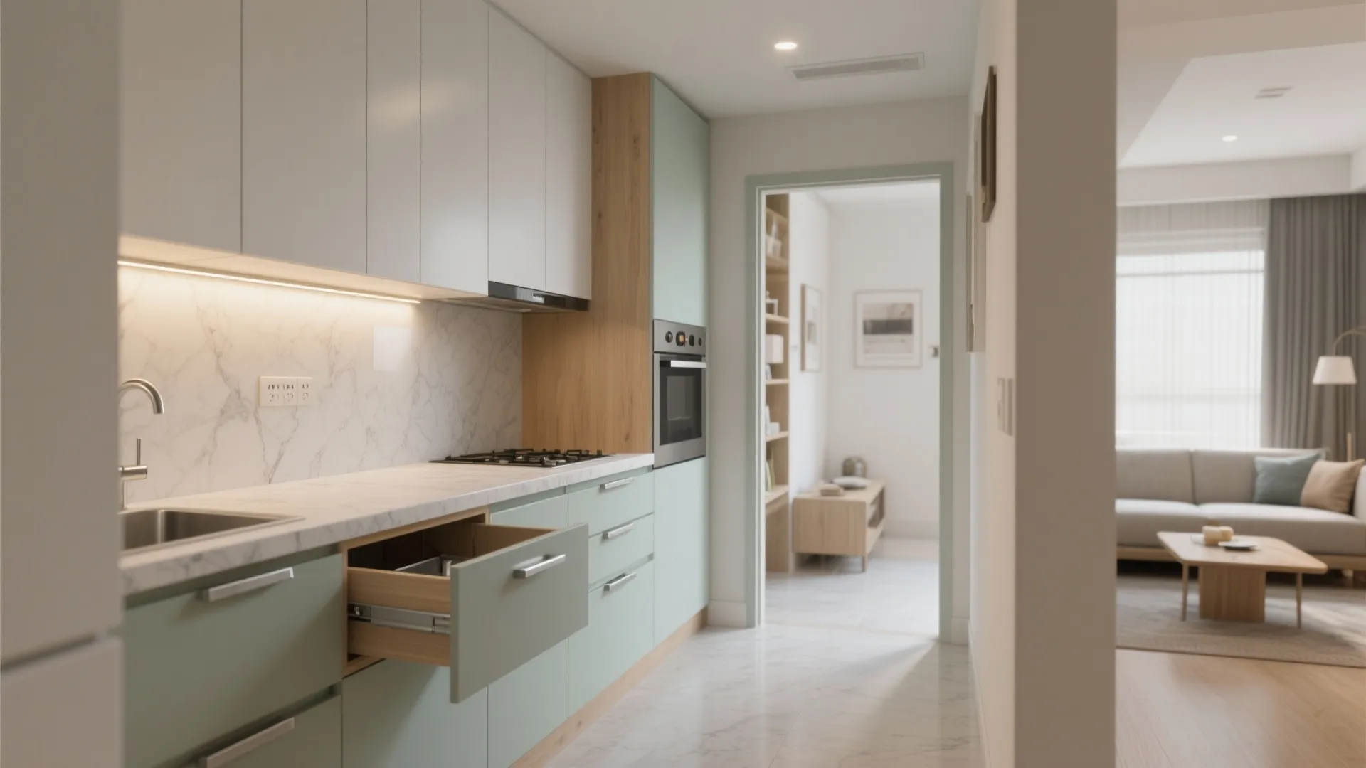 Minimalist kitchen storage for a tiny footprint