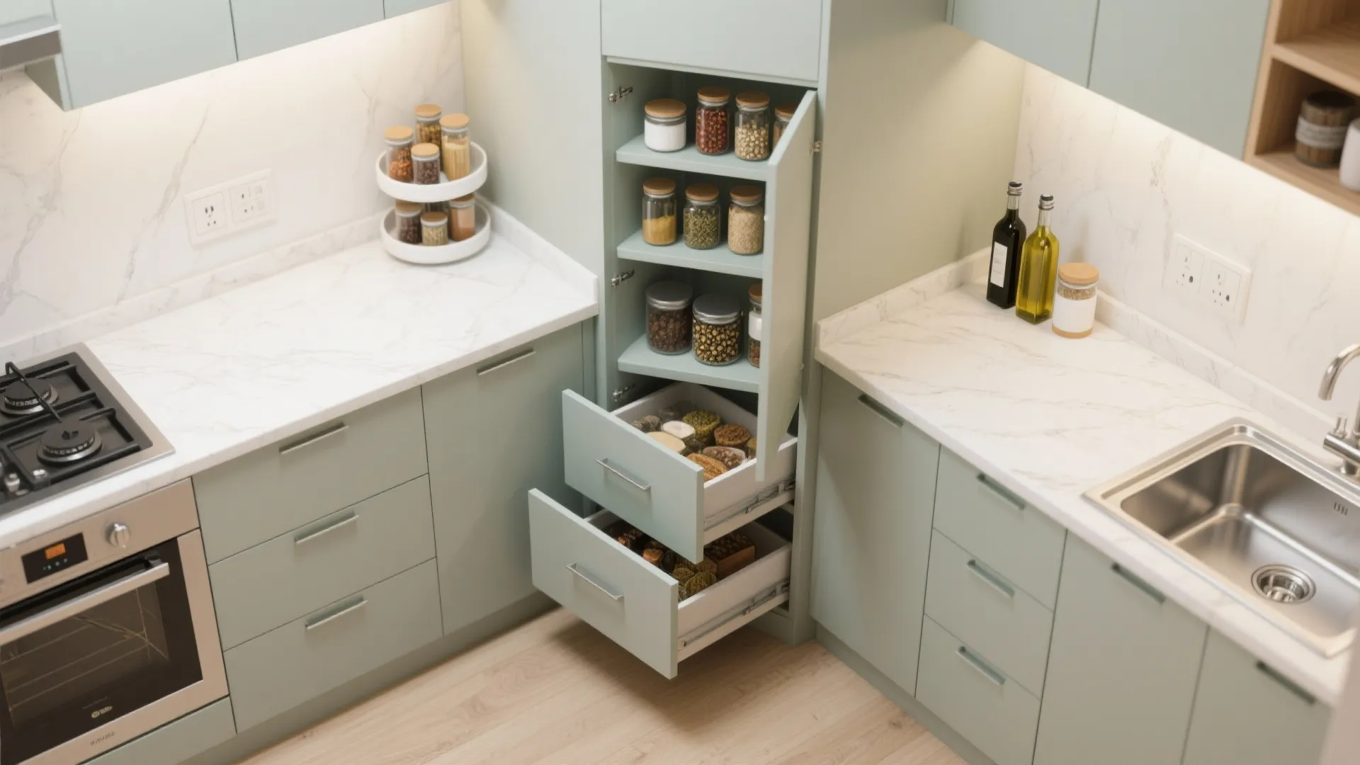 Minimalist kitchen storage for compact 2 BHKs