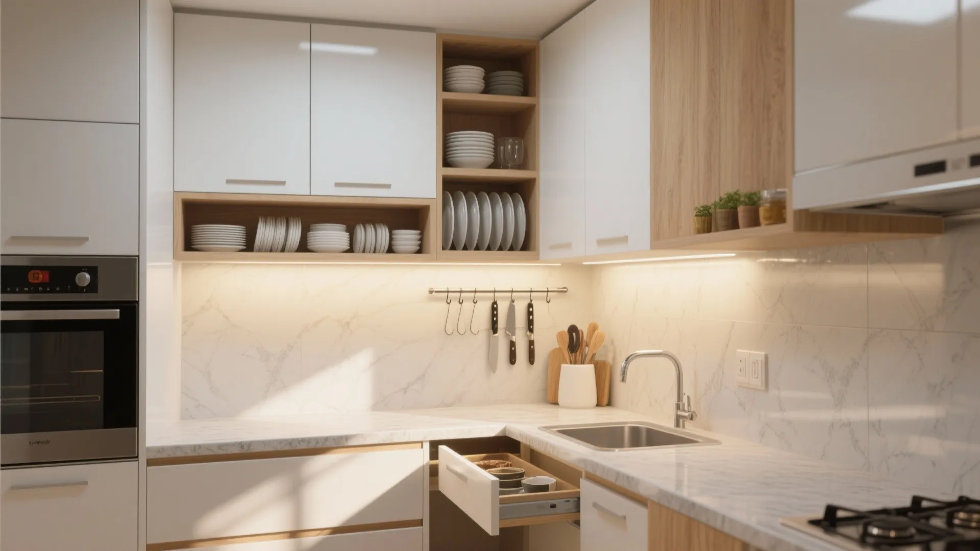 Minimalist kitchen storage that breathes