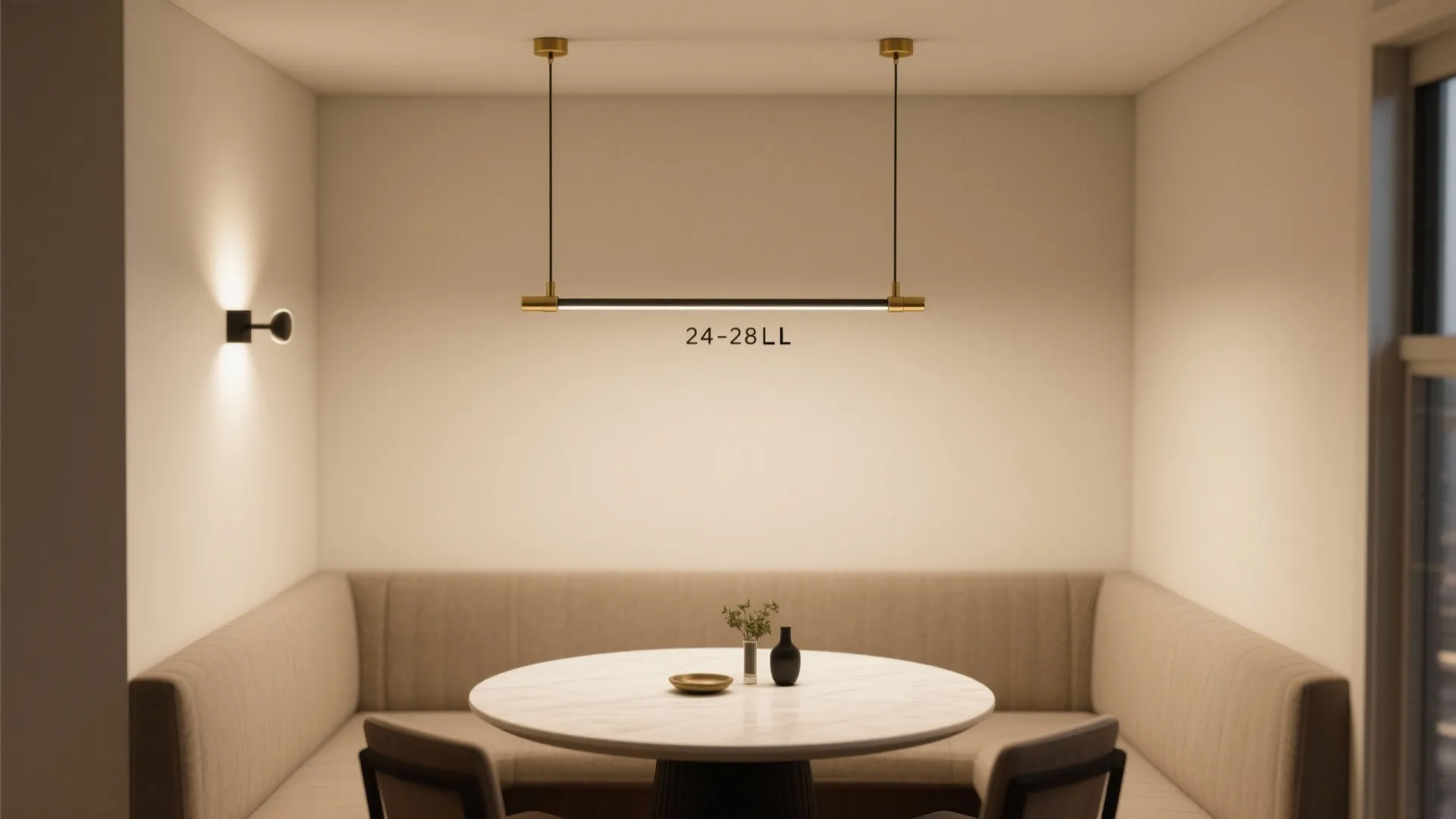 3) Mini linear chandeliers over small dining tables