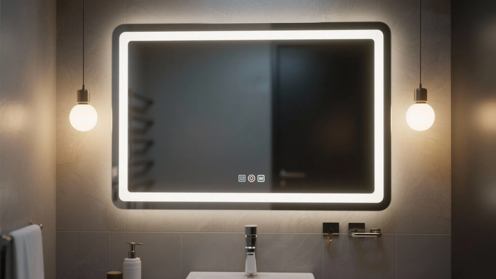 Two small pendant lights flanking bathroom mirror