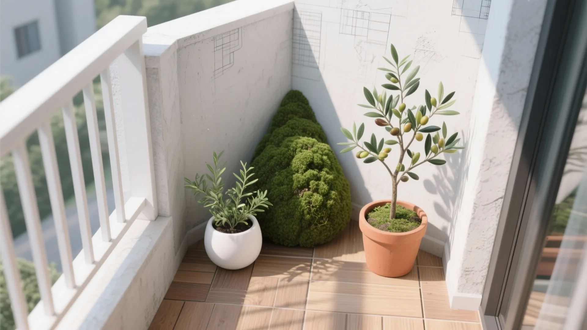 5. ミニ植栽は“高さの三角構成”で置く（日式風格を軽やかに）