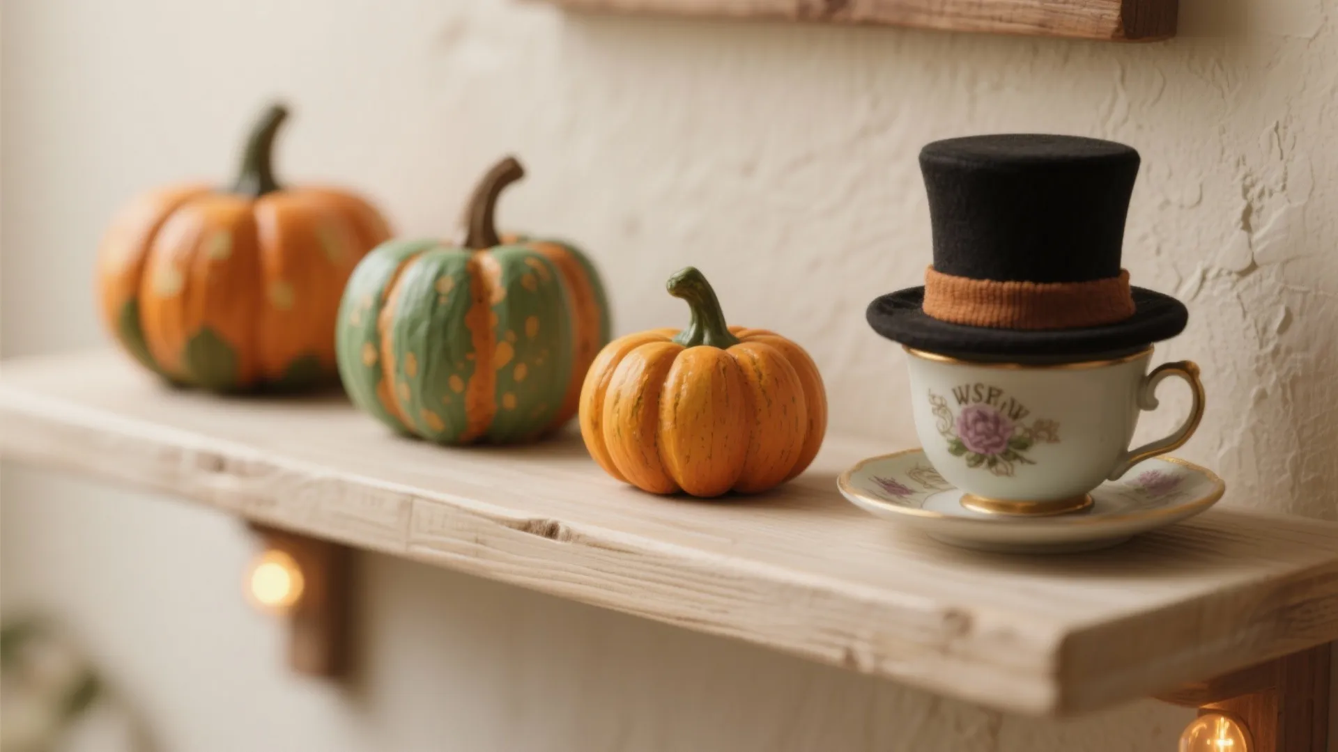 2. Mini Pumpkin King Mantel Vignette