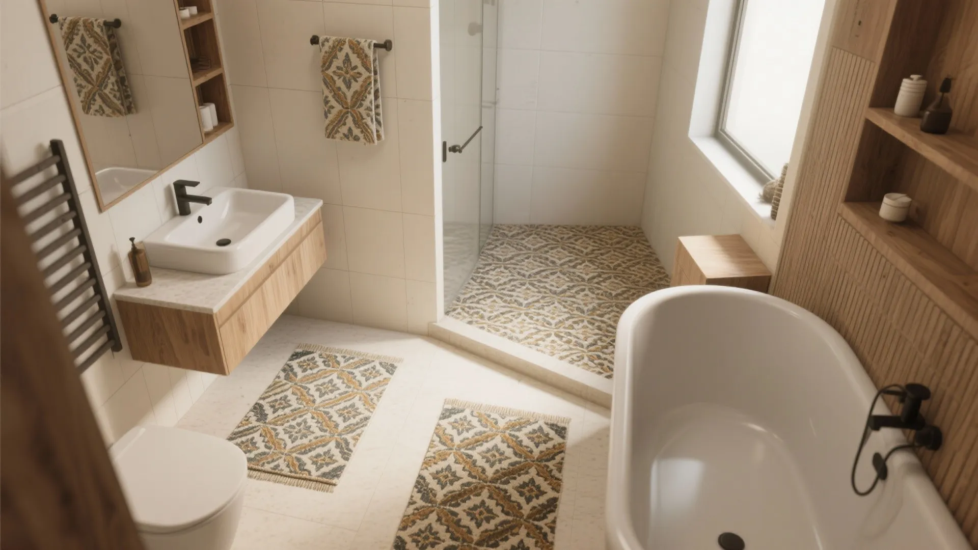 Miniation: small patterned rugs to anchor zones