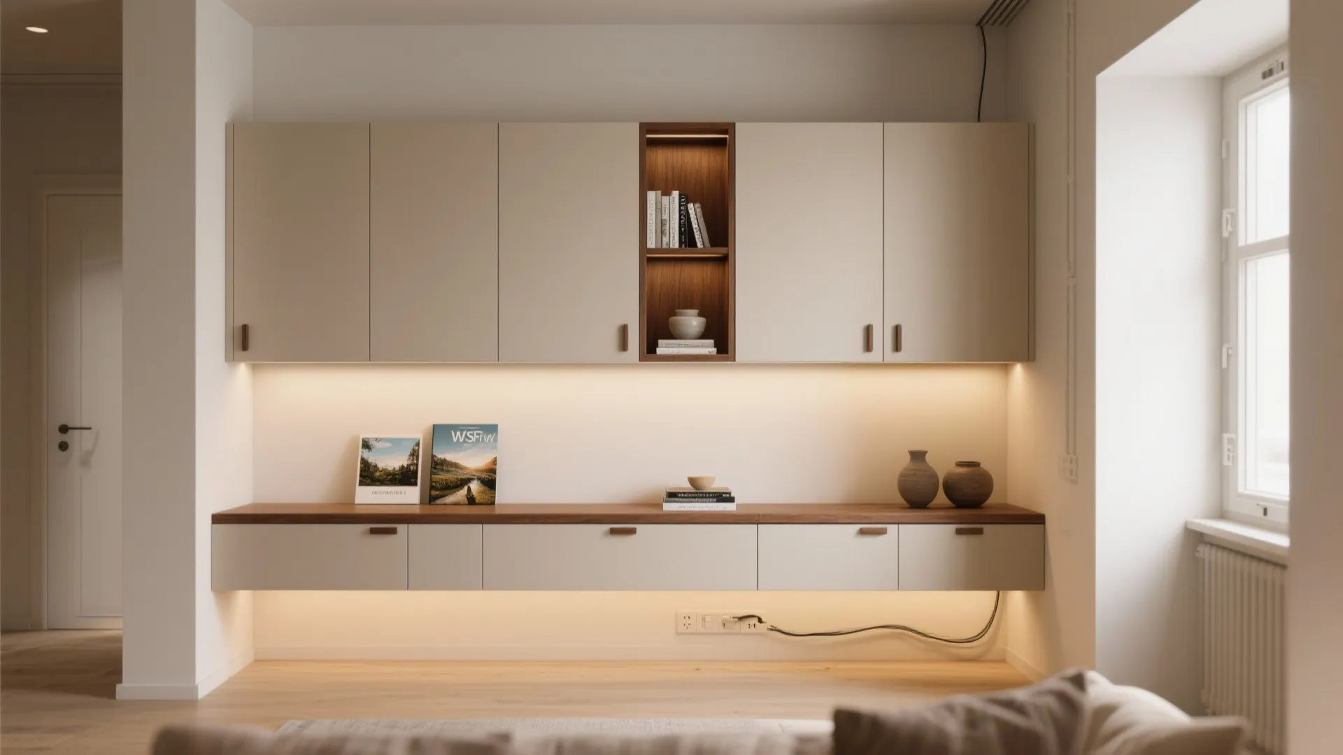 Minimalist Showcase Wall with Hidden Storage