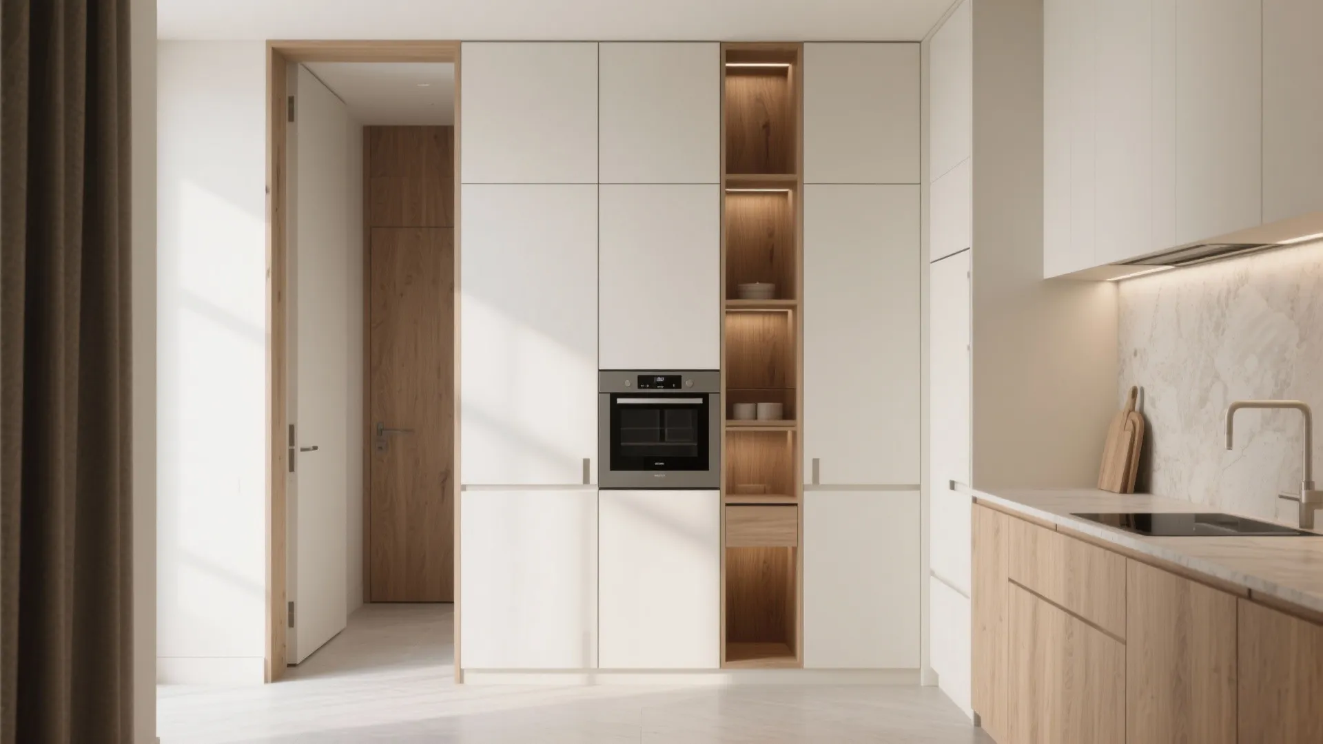 Minimalist kitchen storage in a luxe palette