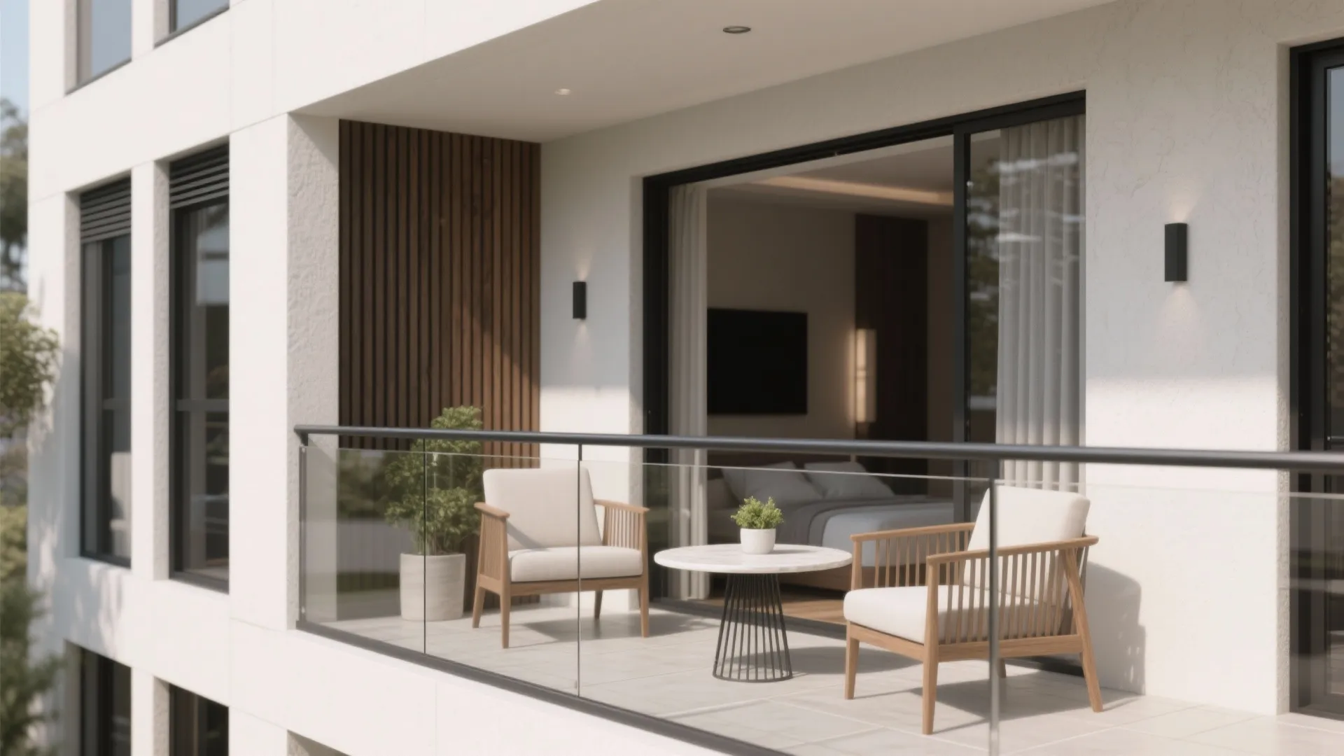 Minimalist Primary Suite Balcony (Privacy First)