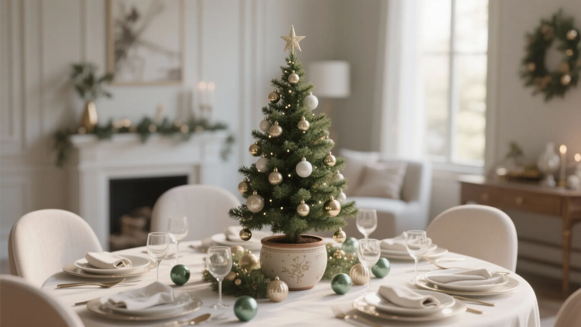 Small tabletop Christmas tree with coordinated ornaments