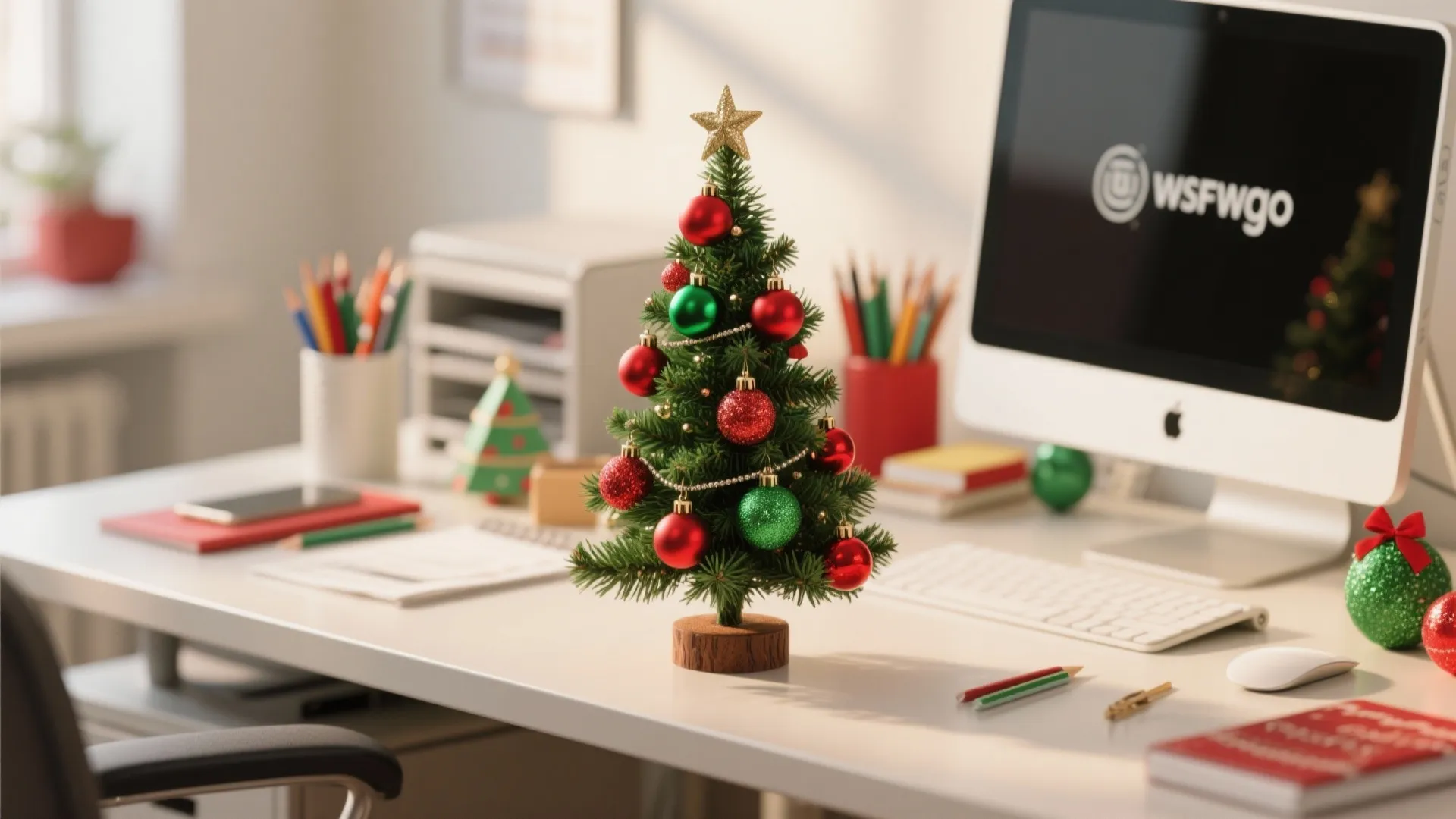 1. A Mini Christmas Tree at Every Desk