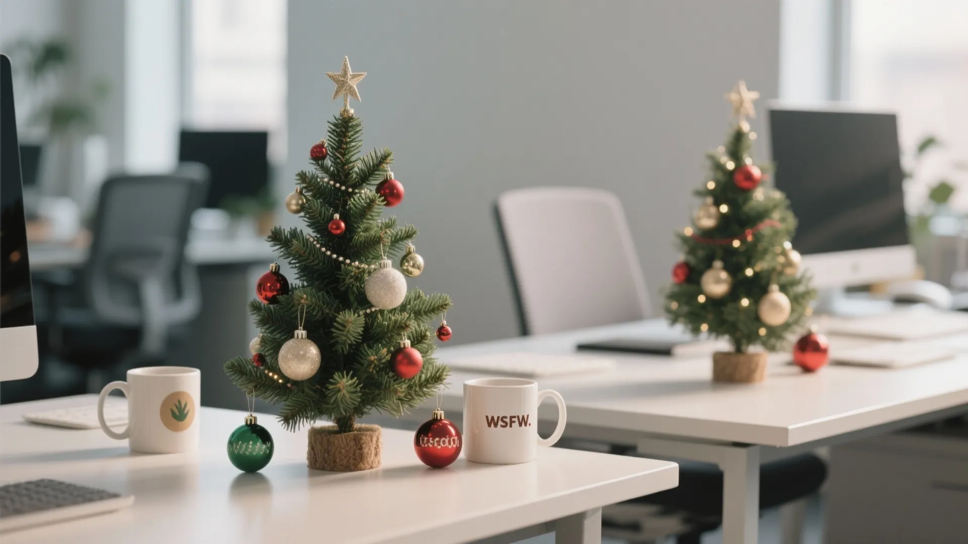 1. Mini Christmas Trees on Desks