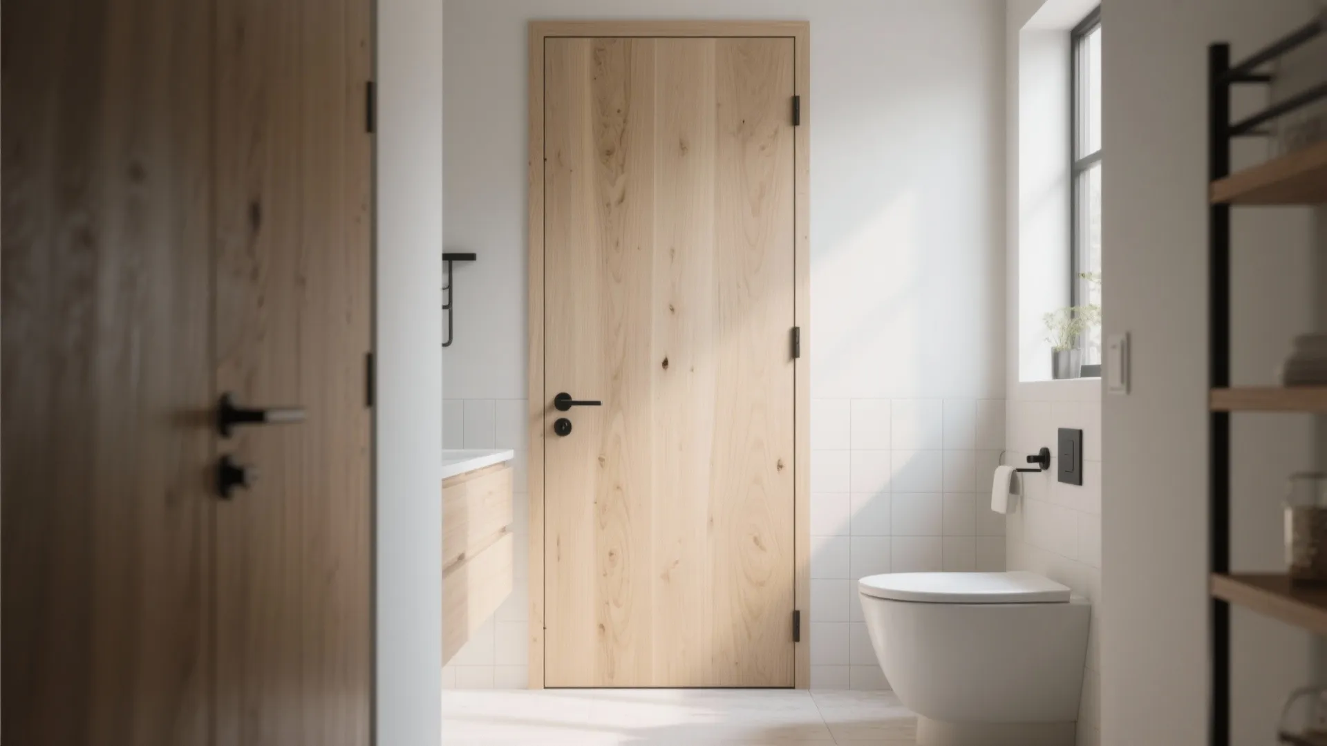 Minimalist Solid-Wood Door with Moisture-Smart Finish