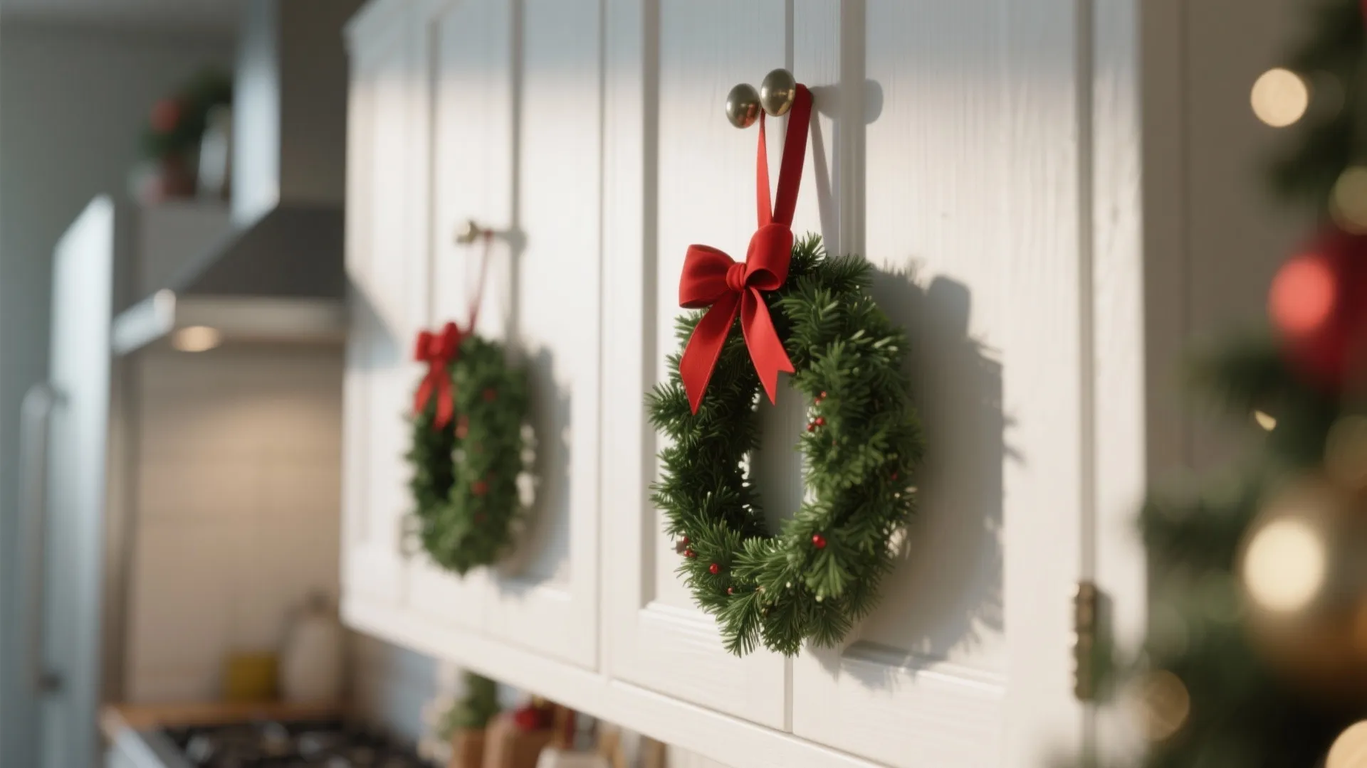 3. Mini Wreaths on Cabinet Doors