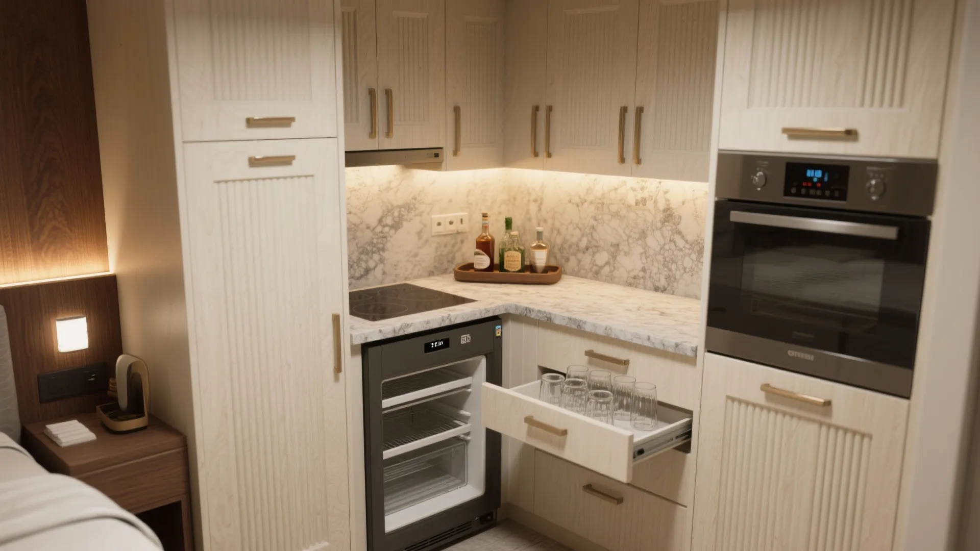 Micro-kitchenette and minibar, refined as furniture