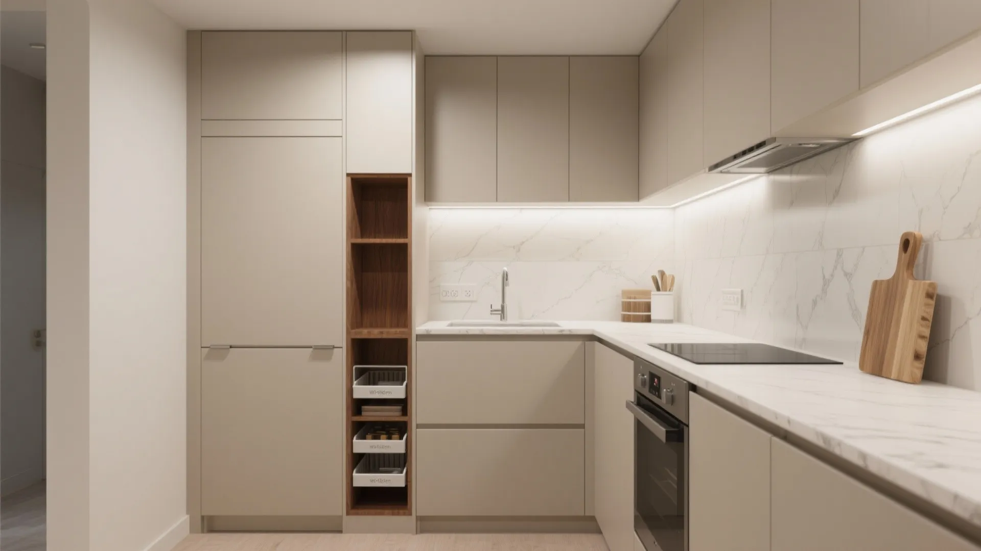 Minimalist kitchen storage for compact layouts