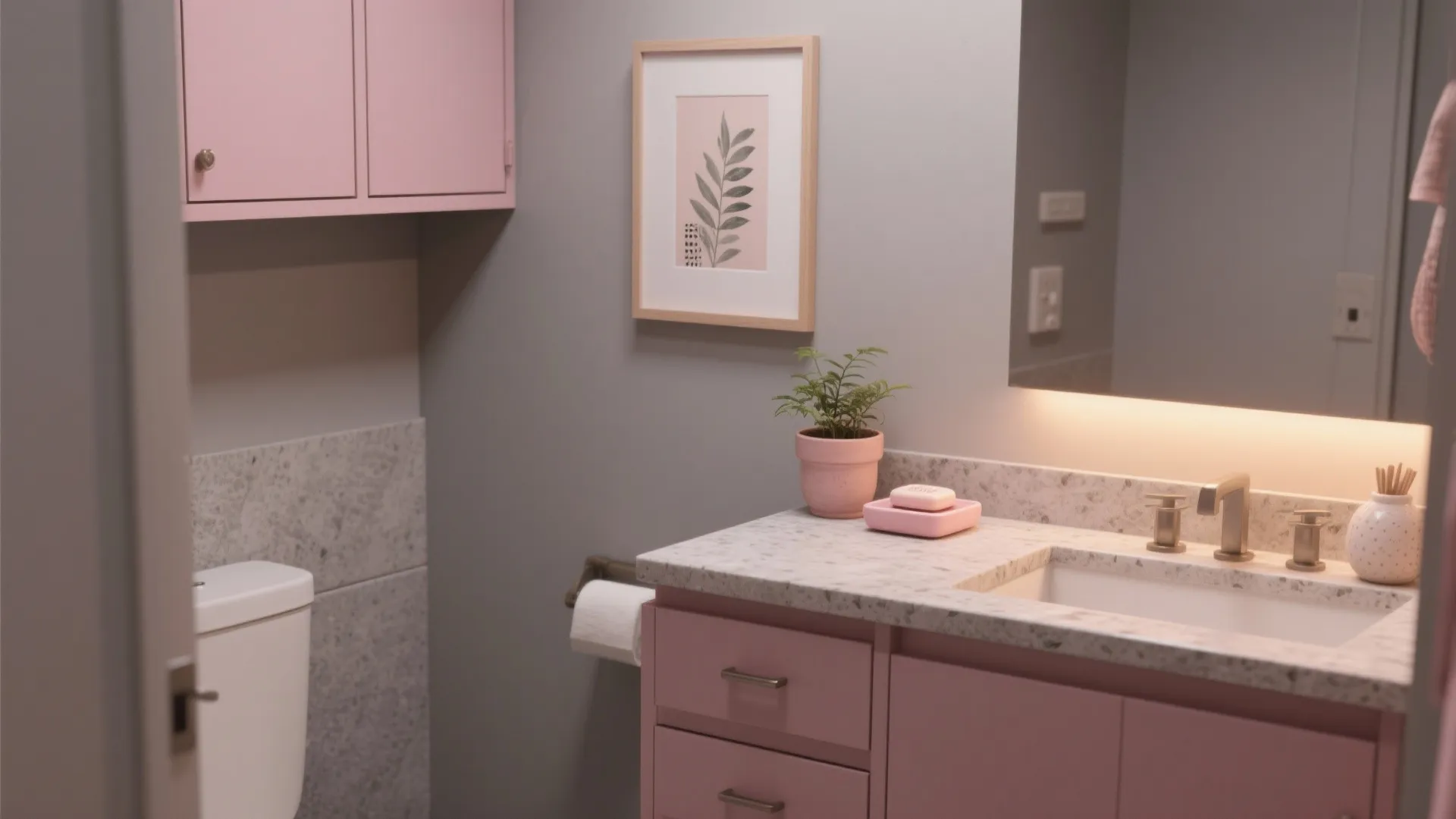 5. Minimalist Pink Accents on a Warm Grey Base