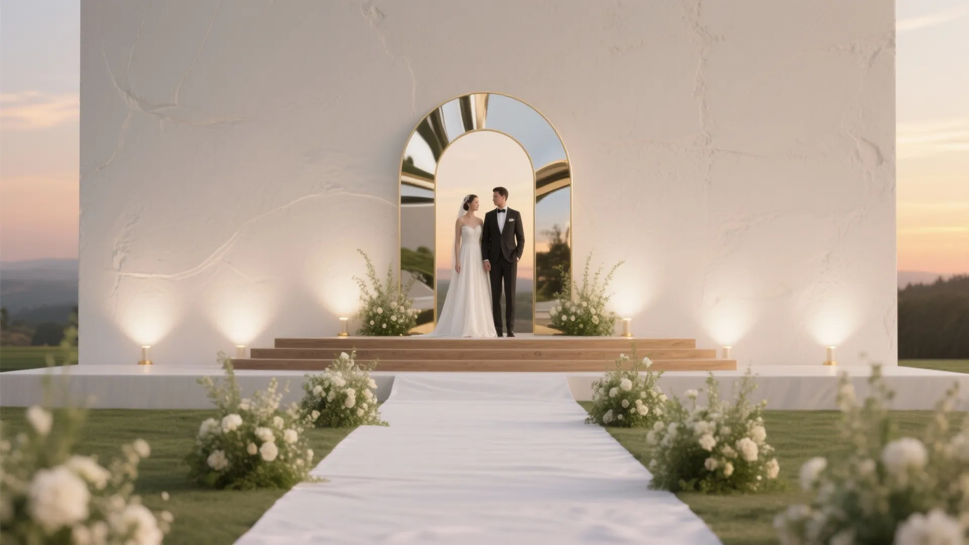 Minimal-luxe aisle and backdrop