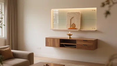 Modern Indian Pooja Corner in Living Room – Serene & Stylish Design